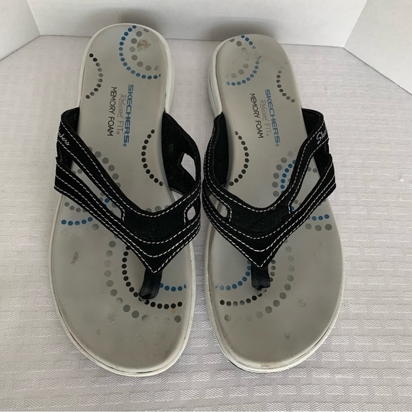 Skechers Relaxed Fit Memory Foam Sandals Womens 10 Black Slip‎ On Comfort Summer - Picture 3 of 11
